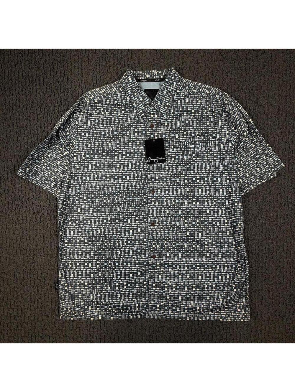 SEAN JOHN DEADSTOCK Teal Black Patterned Button Up Short Sleeve XXL